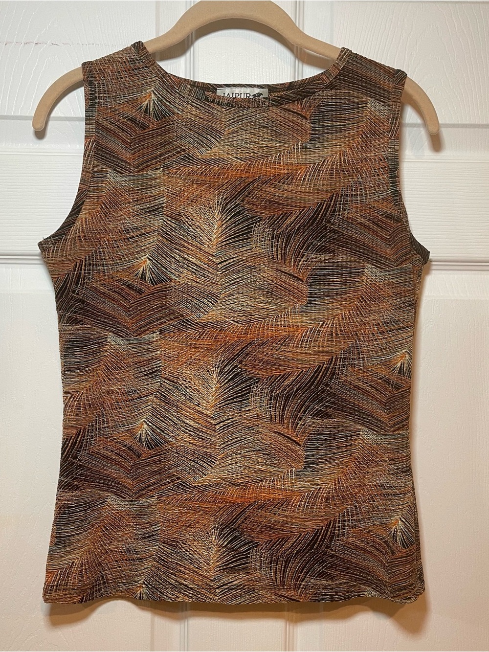 Jaipur Abstract Feather Print Sleeveless Top Blouse Size Small